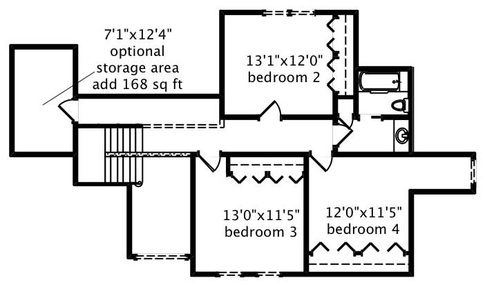 Floor Plan Second Story of Cape Cod Plan #110-1191