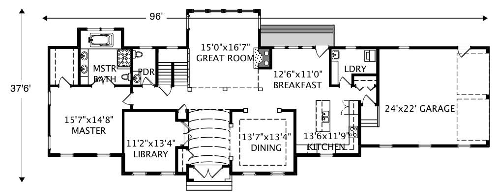 Floor Plan First Story of European Plan #110-1193