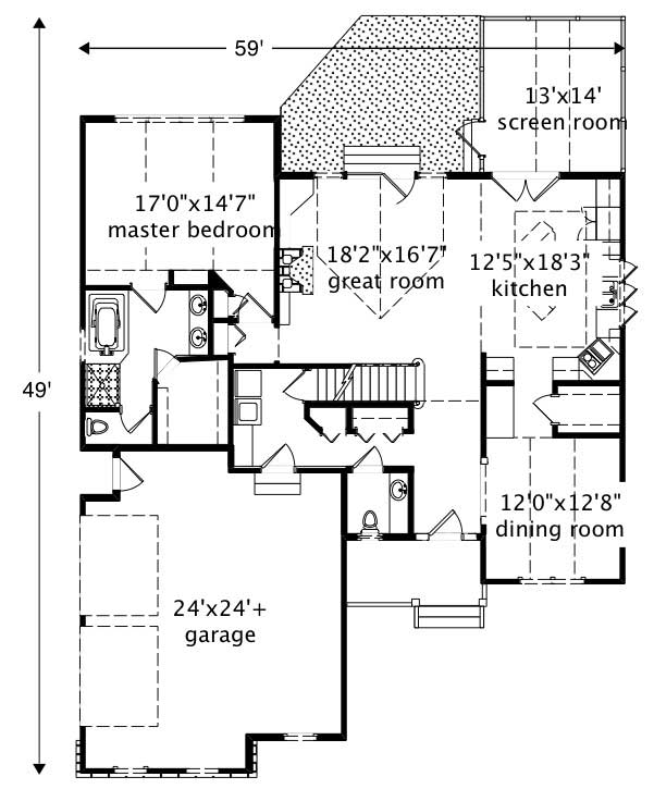 Floor Plan First Story of European Plan #110-1207