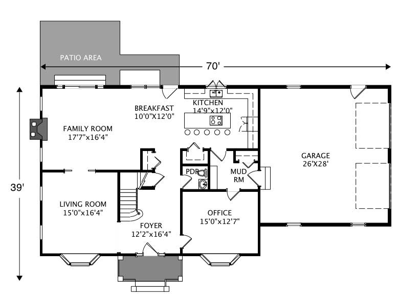 Floor Plan First Story of Colonial Plan #110-1208