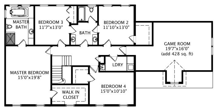 Floor Plan Second Story of Colonial Plan #110-1208