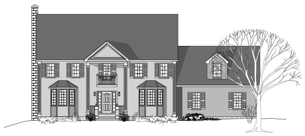 This image shows these Country House Plans from the front.