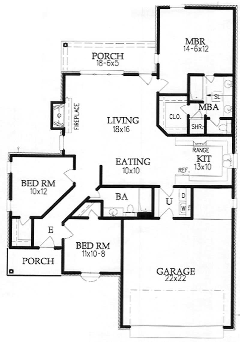 Floor Plan First Story of Small House Plans #113-1007