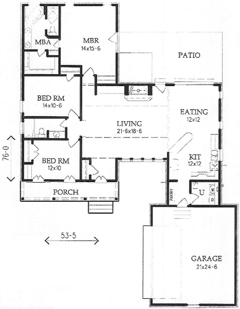 Floor Plan First Story of Ranch Plan #113-1009