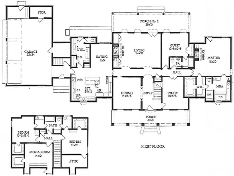 Floor Plan First Story of Colonial Plan #113-1012