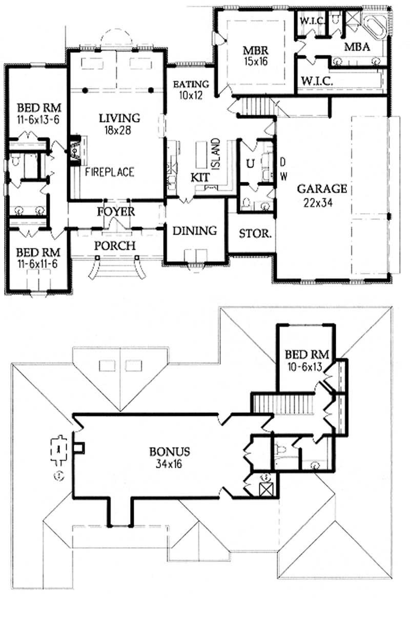 Floor Plan First Story of European Plan #113-1013