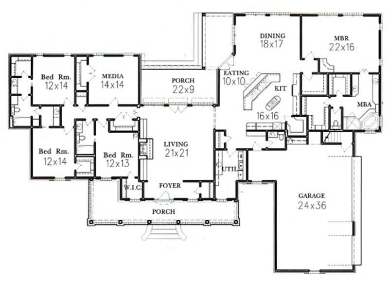 Floor Plan First Story of Country Plan #113-1017