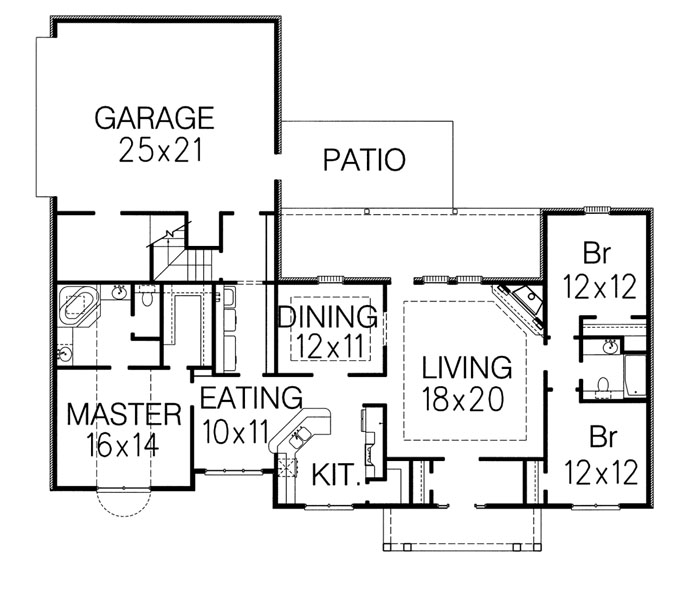 Floor Plan First Story of Ranch Plan #113-1021