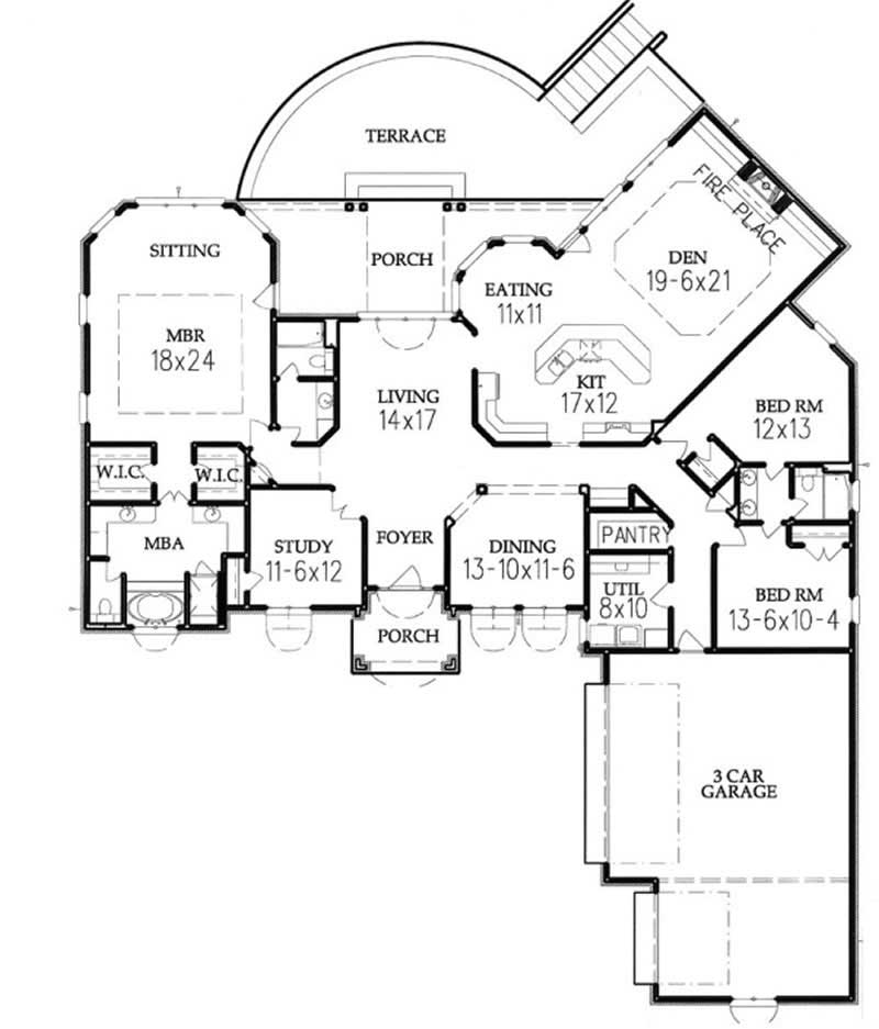 Floor Plan First Story of European Plan #113-1026