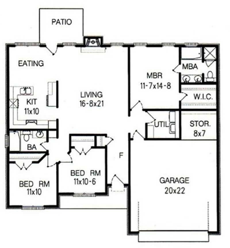 Floor Plan First Story of Ranch Plan #113-1034