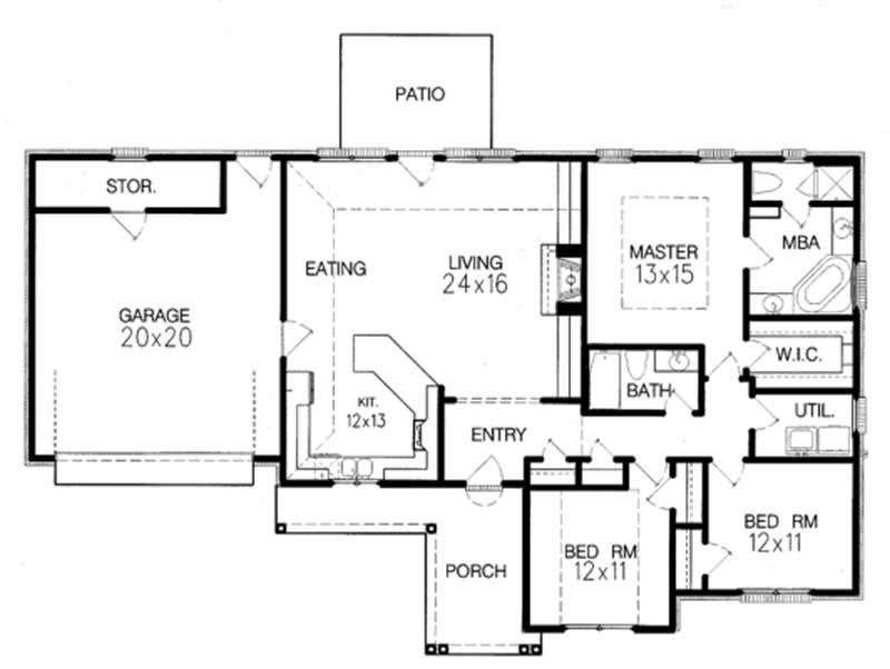 Floor Plan First Story of Southern Plan #113-1036
