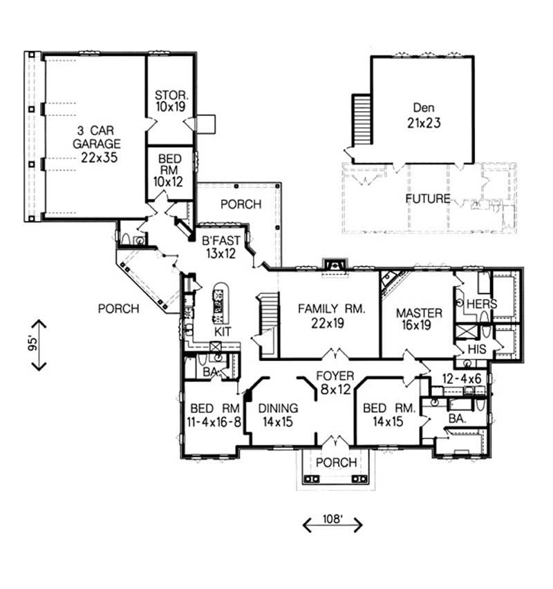 Floor Plan First Story of Colonial Plan #113-1037