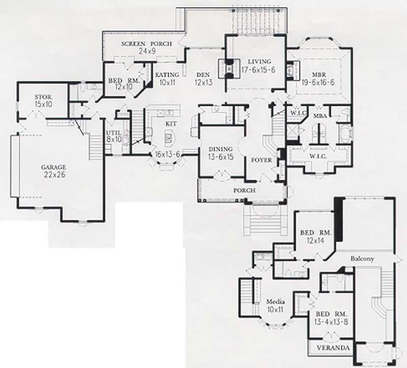Floor Plan First Story of European Plan #113-1038