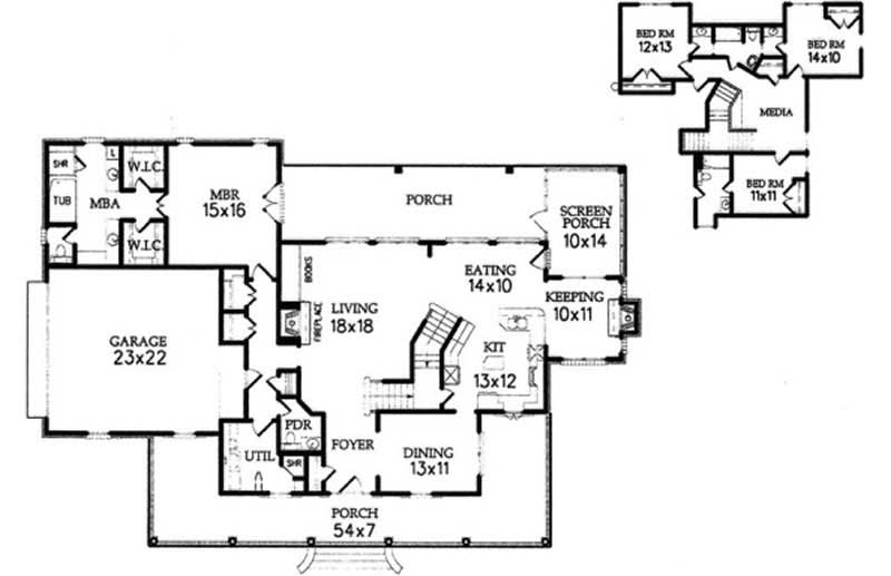 Floor Plan First Story of Country Plan #113-1044