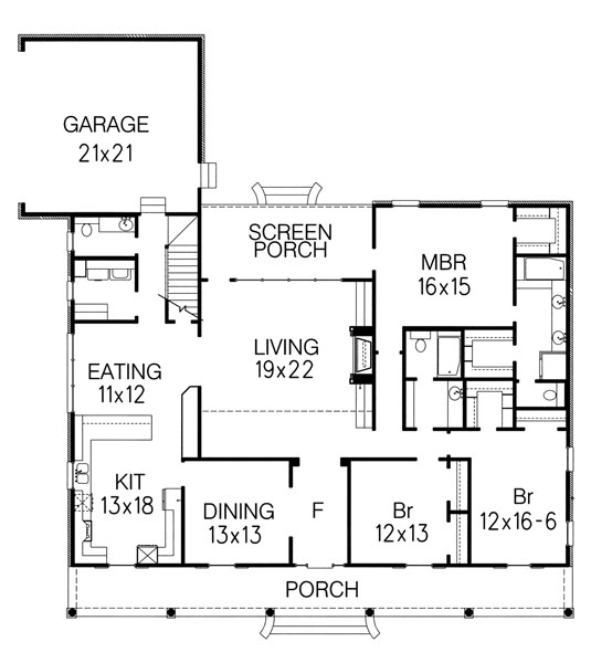 Floor Plan First Story of Southern Plan #113-1049