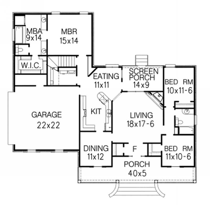 Floor Plan First Story of Country Plan #113-1050
