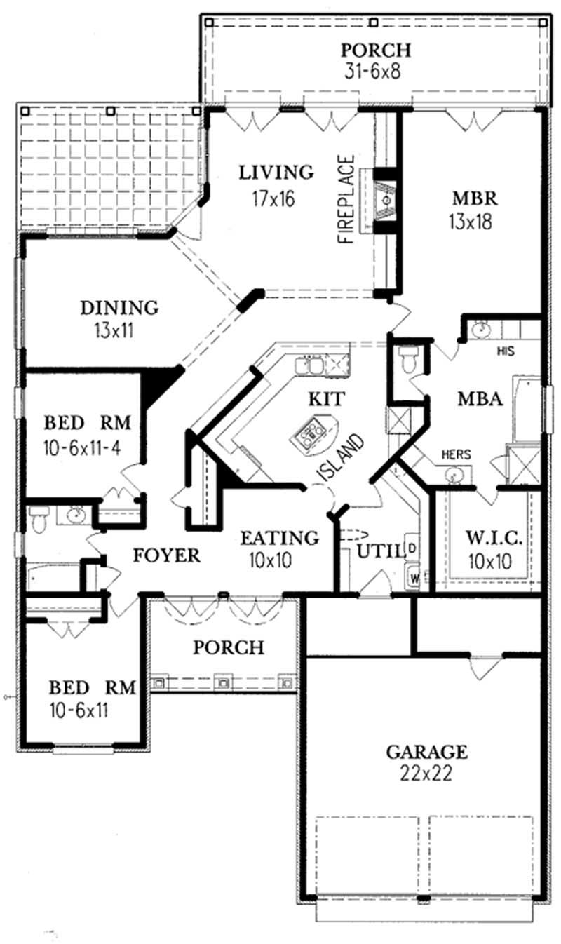Floor Plan First Story of Southern Plan #113-1054