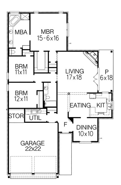 Floor Plan First Story of French Plan #113-1057