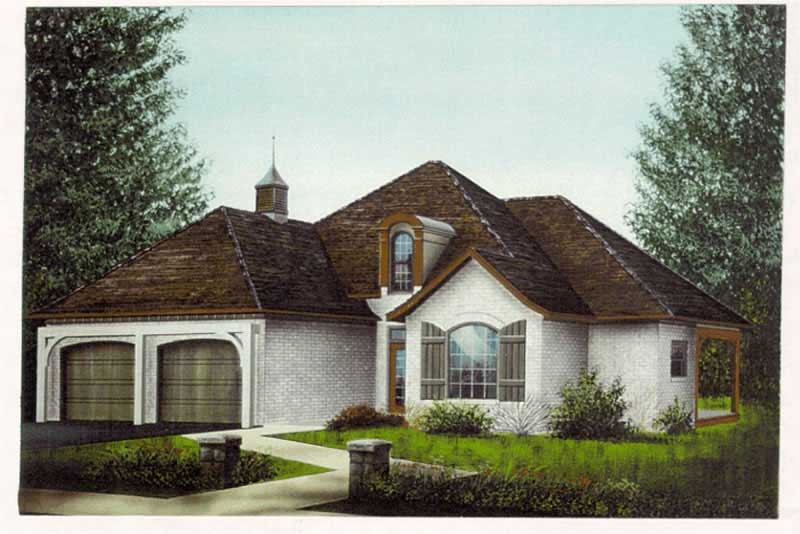 Front elevation of French home (ThePlanCollection: House Plan #113-1057)