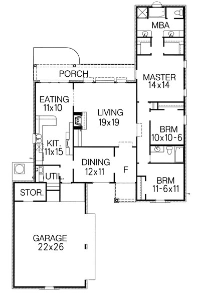 Floor Plan First Story of Ranch Plan #113-1063
