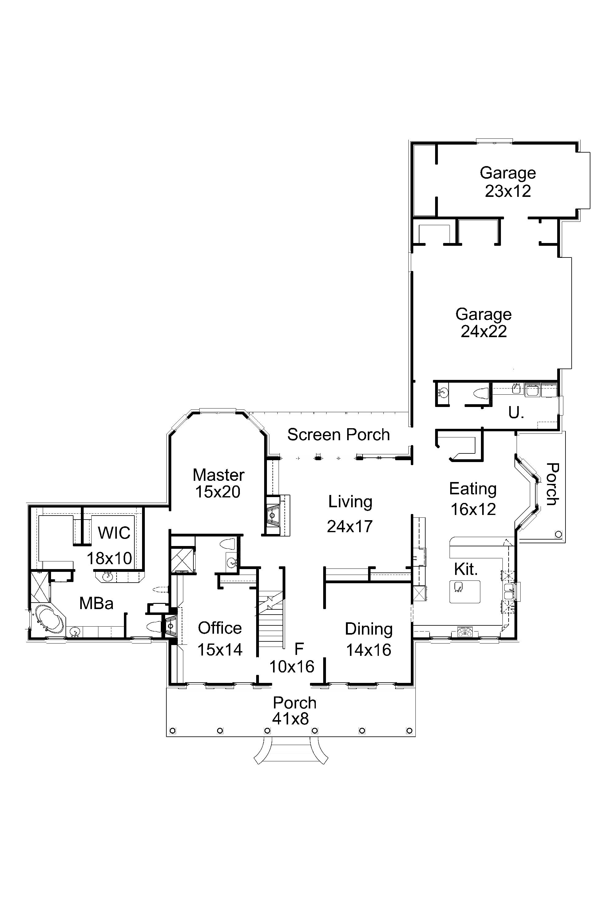 Floor Plan First Story of Colonial Plan #113-1065
