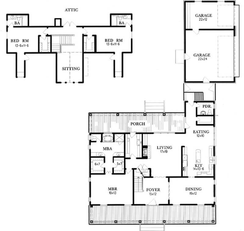 Floor Plan First Story of Country Plan #113-1074