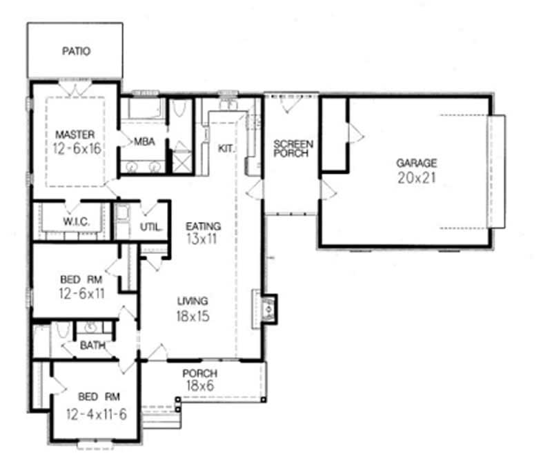 Floor Plan First Story of Ranch Plan #113-1075