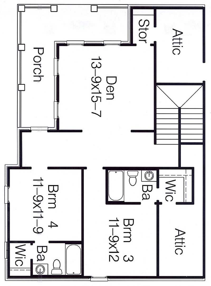 Floor Plan Second Story of French Plan #113-1088