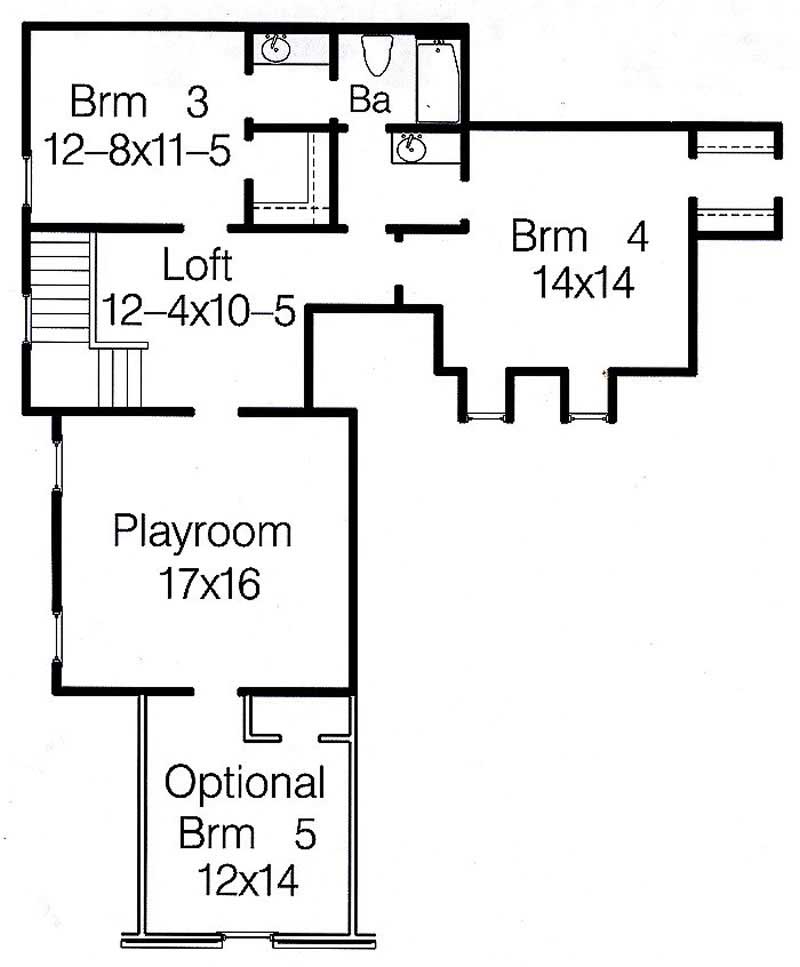 Floor Plan Second Story of French Plan #113-1089
