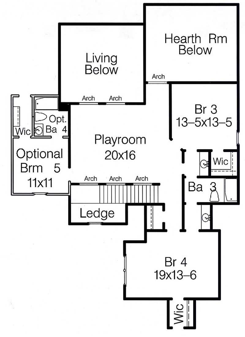 Floor Plan Second Story of Luxury Plan #113-1100