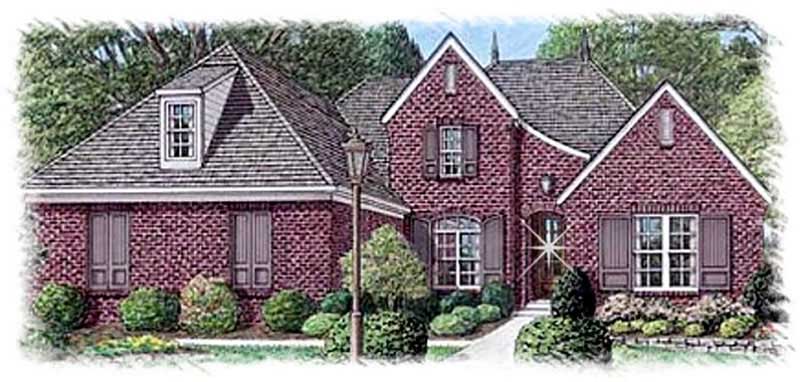 Front elevation of French home (ThePlanCollection: House Plan #113-1104)