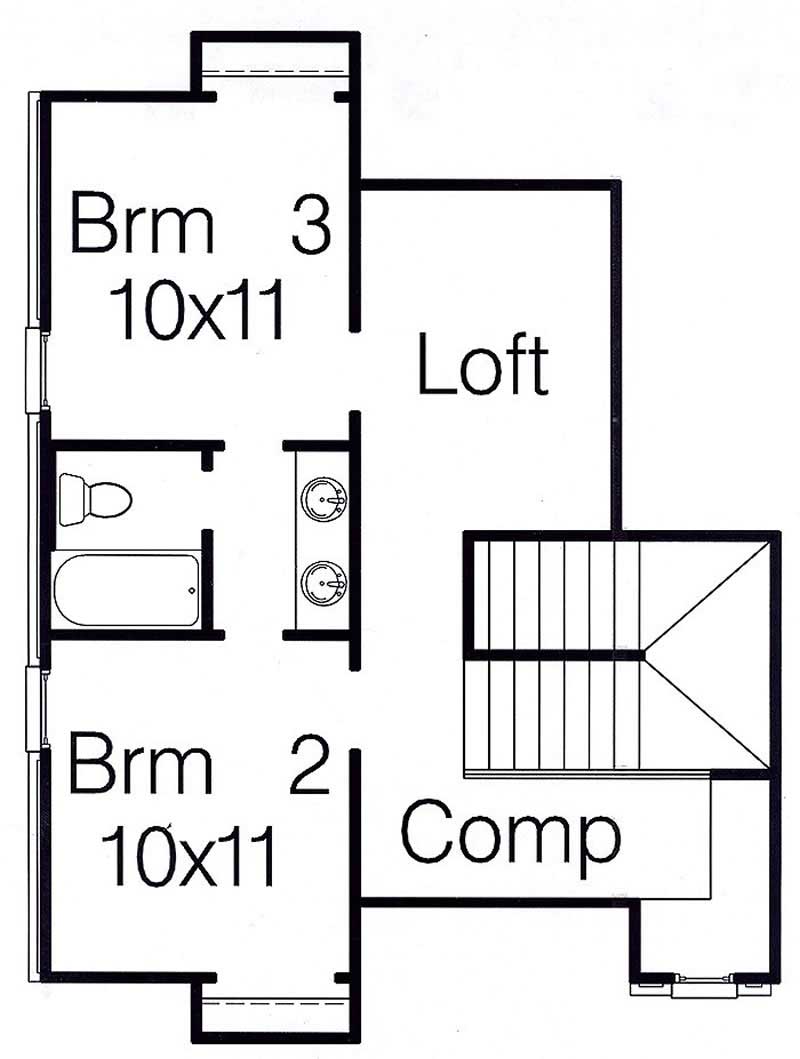 Floor Plan Second Story of French Plan #113-1105