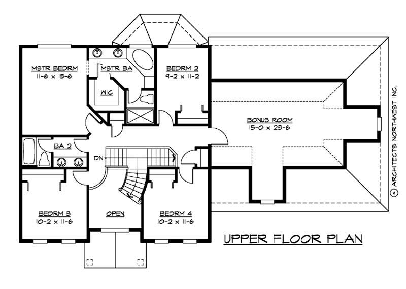 Floor Plan Second Story of European Plan #115-1012