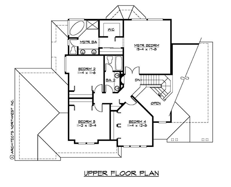 Floor Plan Second Story of European Plan #115-1021