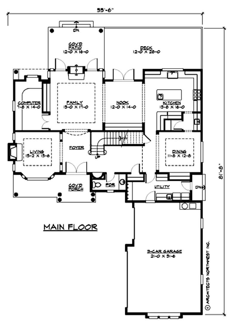 Floor Plan First Story of Multi-Level Plan #115-1030