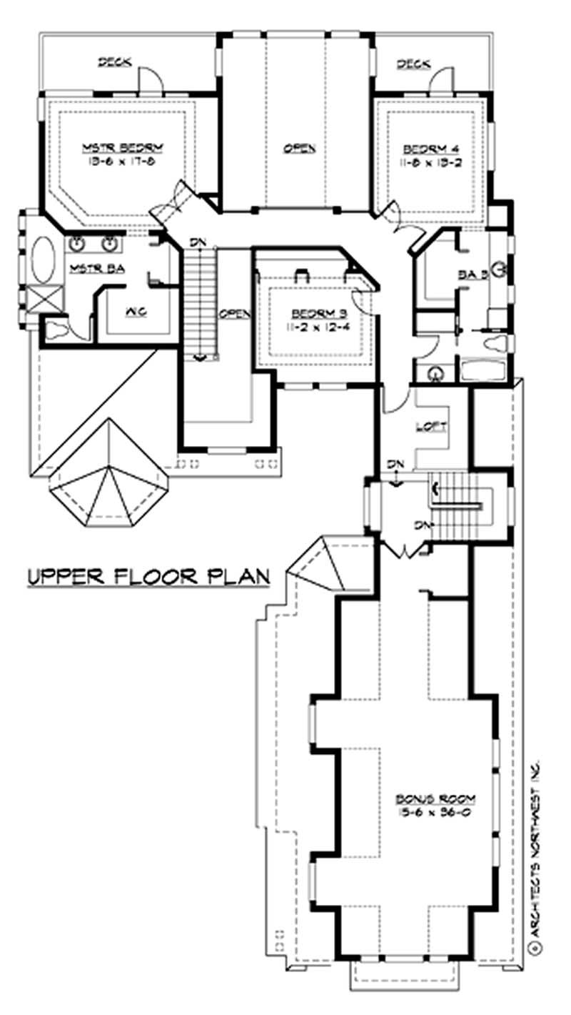 Floor Plan Second Story of European Plan #115-1034