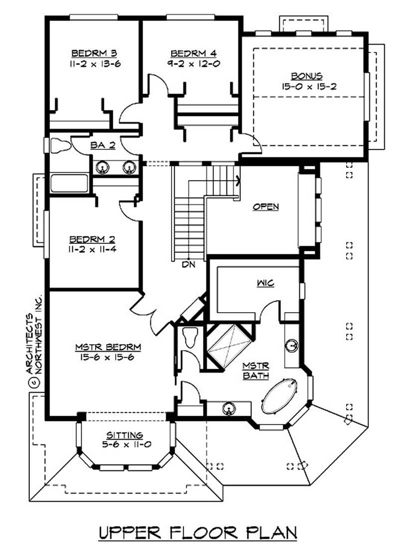 Floor Plan Second Story of Multi-Level Plan #115-1038