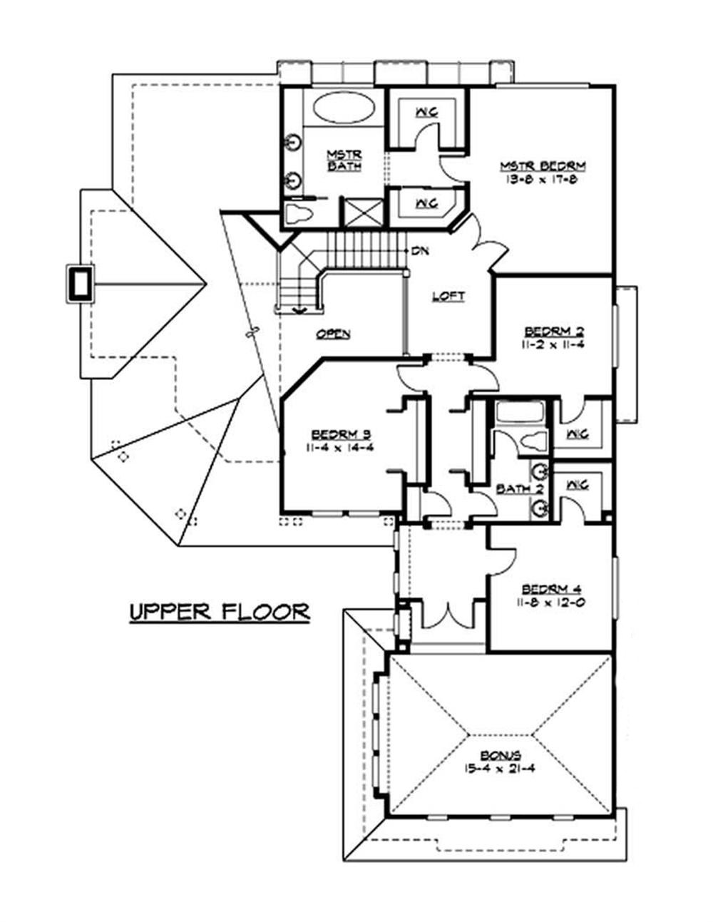 Floor Plan Second Story of Craftsman Plan #115-1042