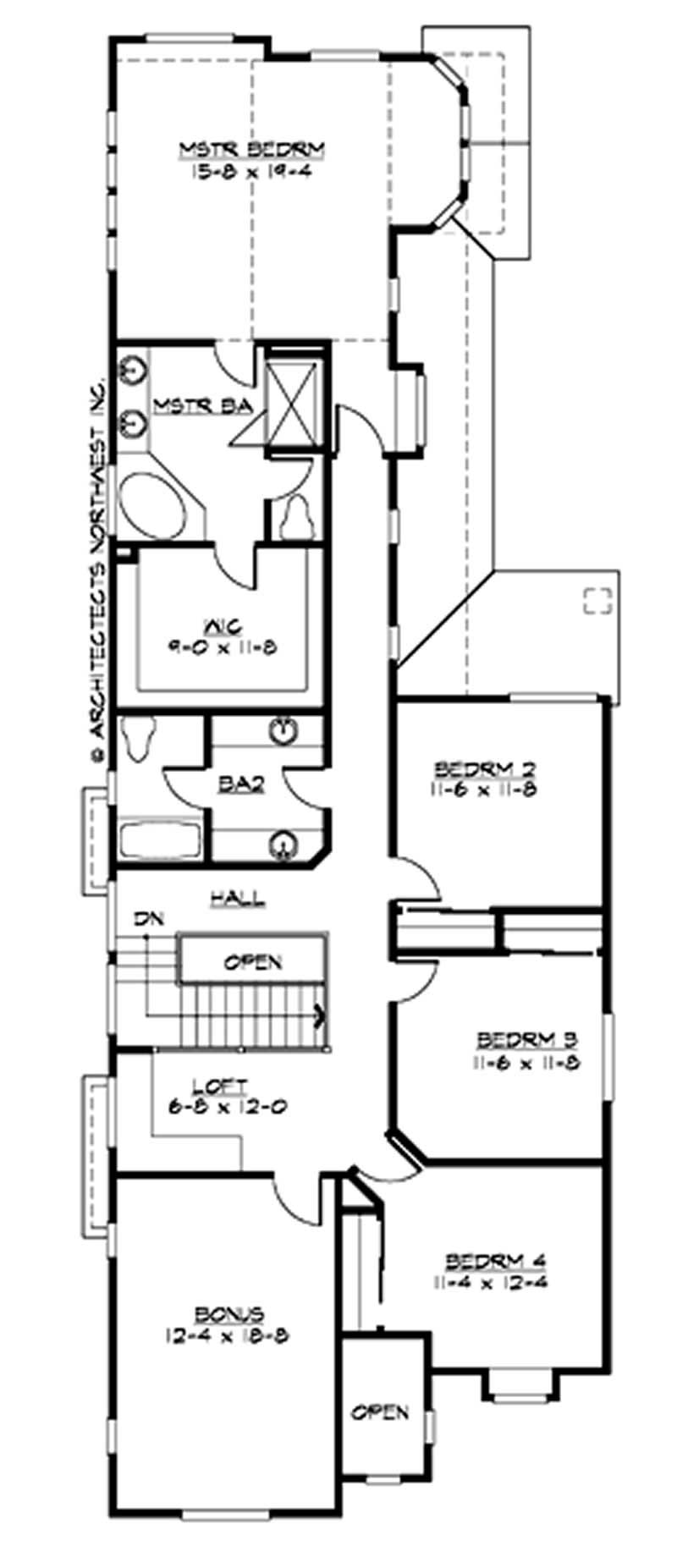 Floor Plan Second Story of Craftsman Plan #115-1049