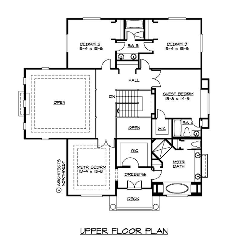 Floor Plan Second Story of European Plan #115-1056