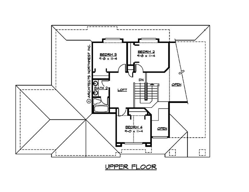 Floor Plan Second Story of European Plan #115-1059