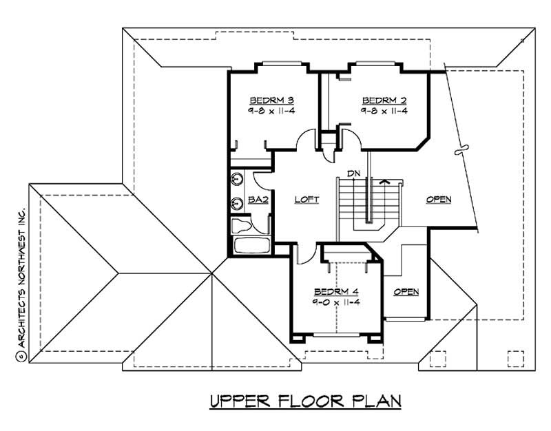 Floor Plan Second Story of European Plan #115-1060