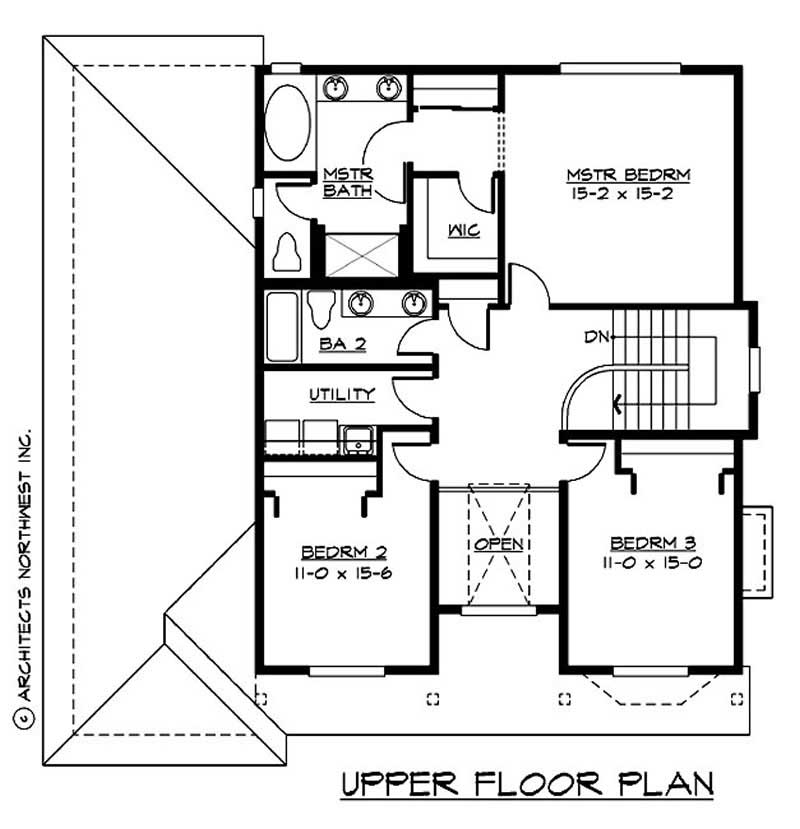 Floor Plan Second Story of European Plan #115-1064
