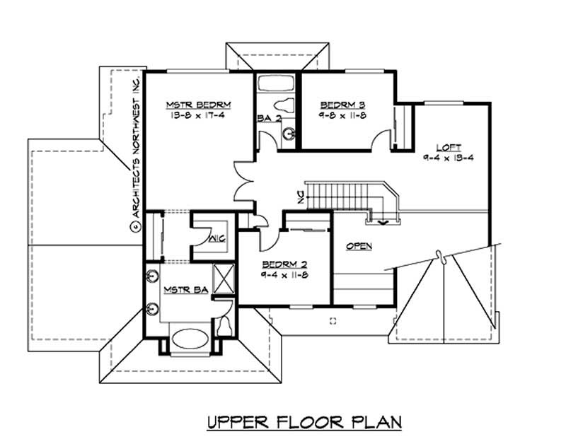 Floor Plan Second Story of Cape Cod Plan #115-1071
