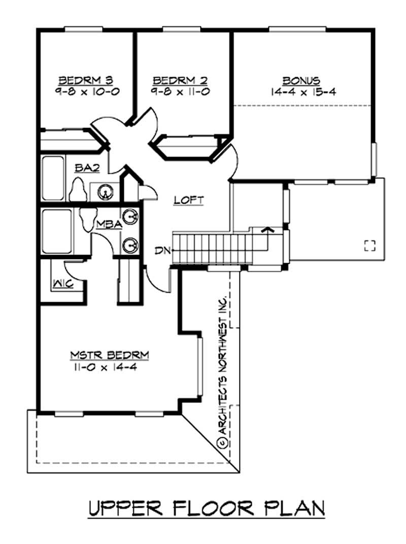 Floor Plan Second Story of Multi-Level Plan #115-1075