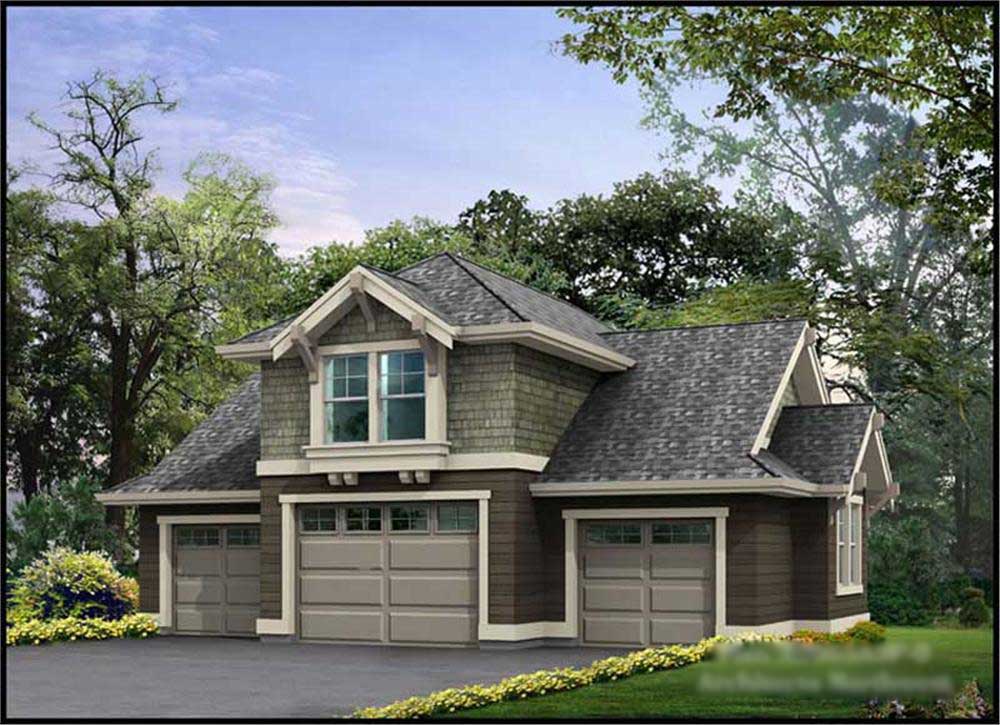 Color rendering of Garage with Loft plan (ThePlanCollection: House Plan #115-1078)