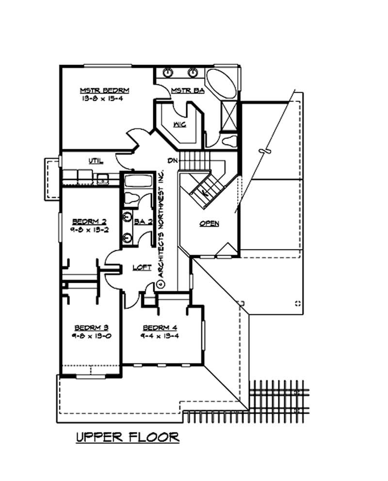 Floor Plan Second Story of Multi-Level Plan #115-1090