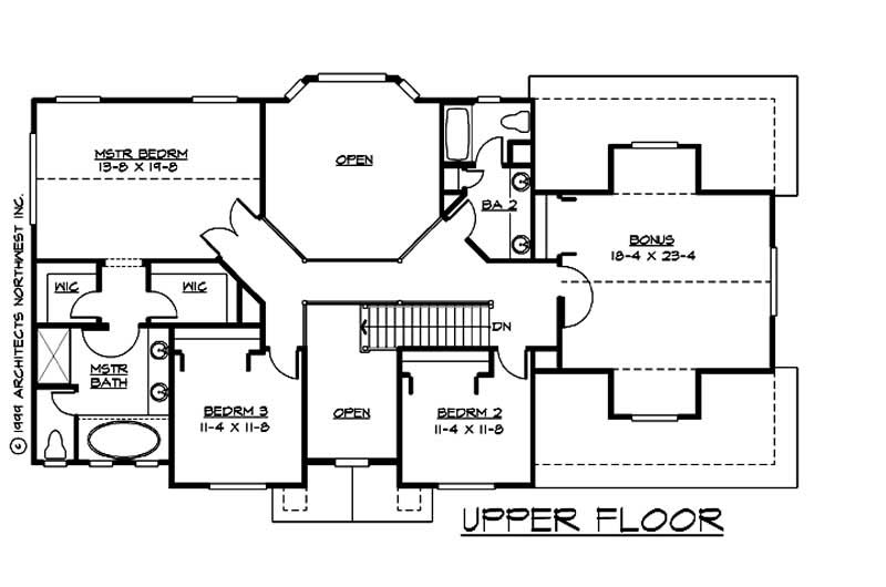 Floor Plan Second Story of European Plan #115-1100