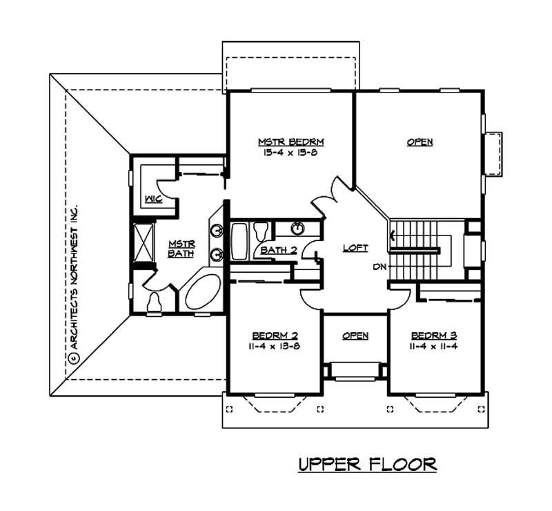 Floor Plan Second Story of Craftsman Plan #115-1104