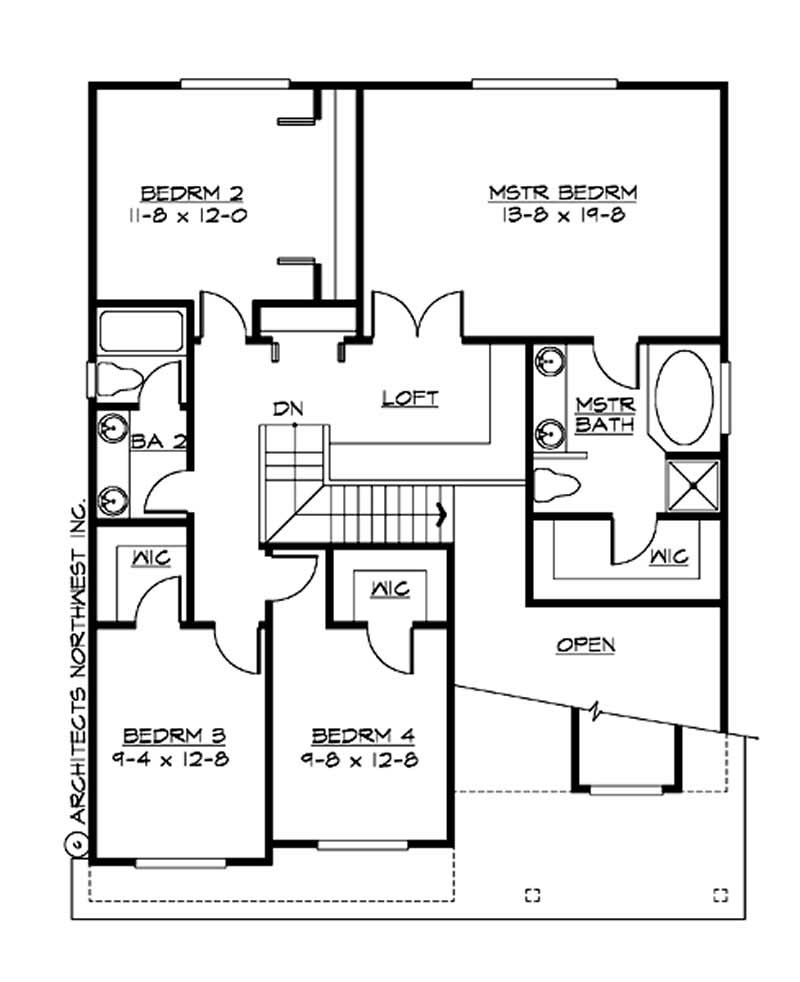 Floor Plan Second Story of Craftsman Plan #115-1106